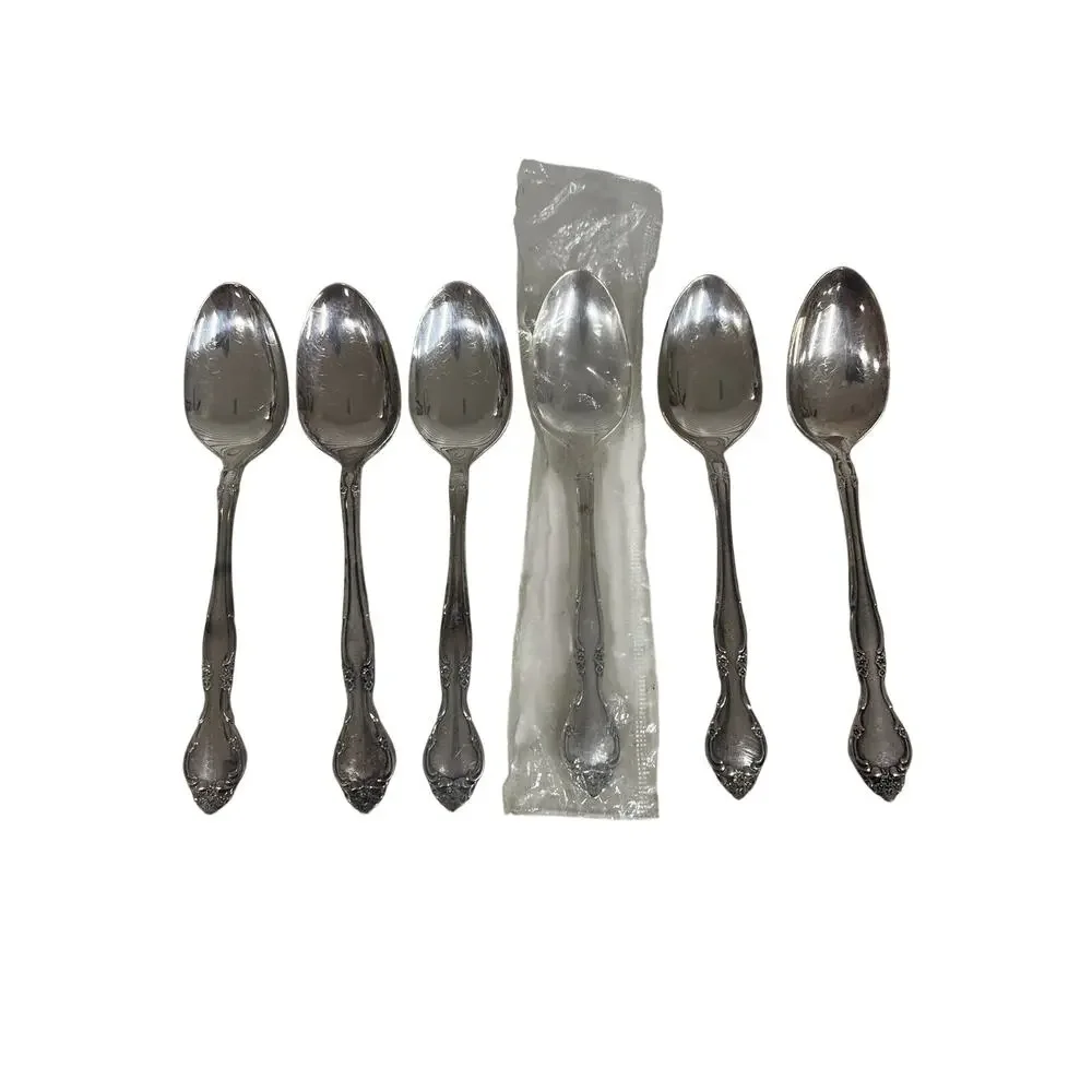 Lot of 6 1847 Rogers Bros. Flirtation Spoons Silverplate 6” Community Affection